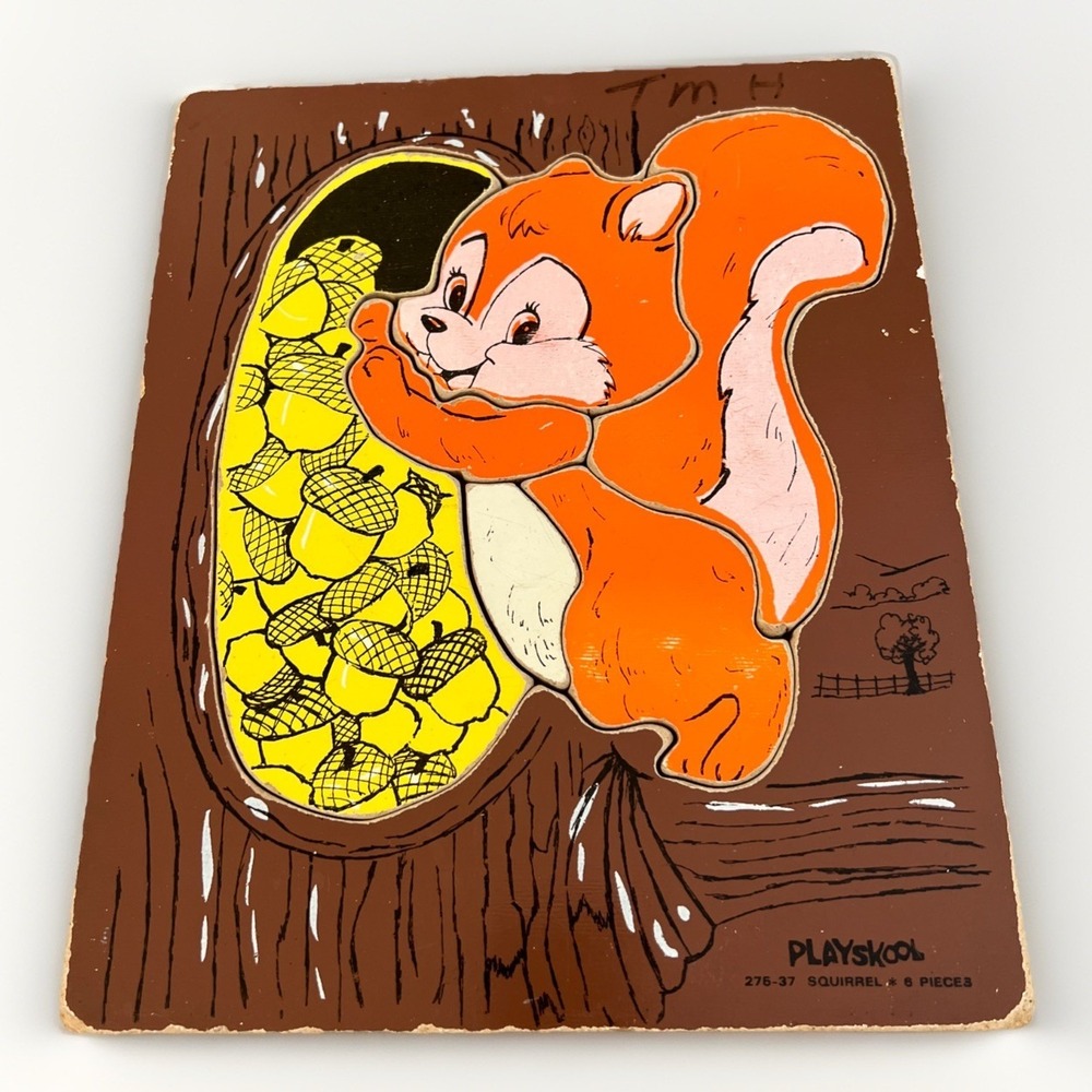 PLAYSKOOL Wooden Puzzle Tray Squirrel Vintage USA Children Toy Animals 80s Retro